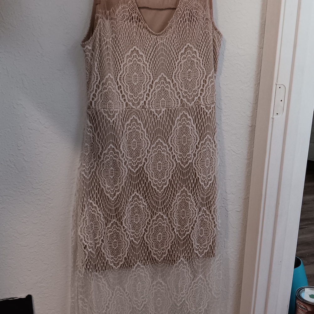 Charlotte Russe Elegant Lace Maxi Dress in Cream